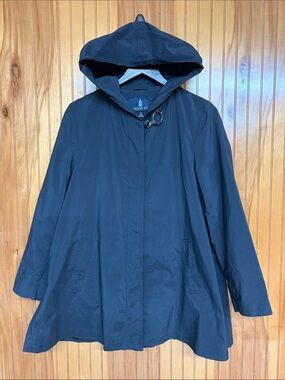 London Fog Dark Gray Hooded A-Line Raincoat Metal Ring Neck Clasp Jacket. Small